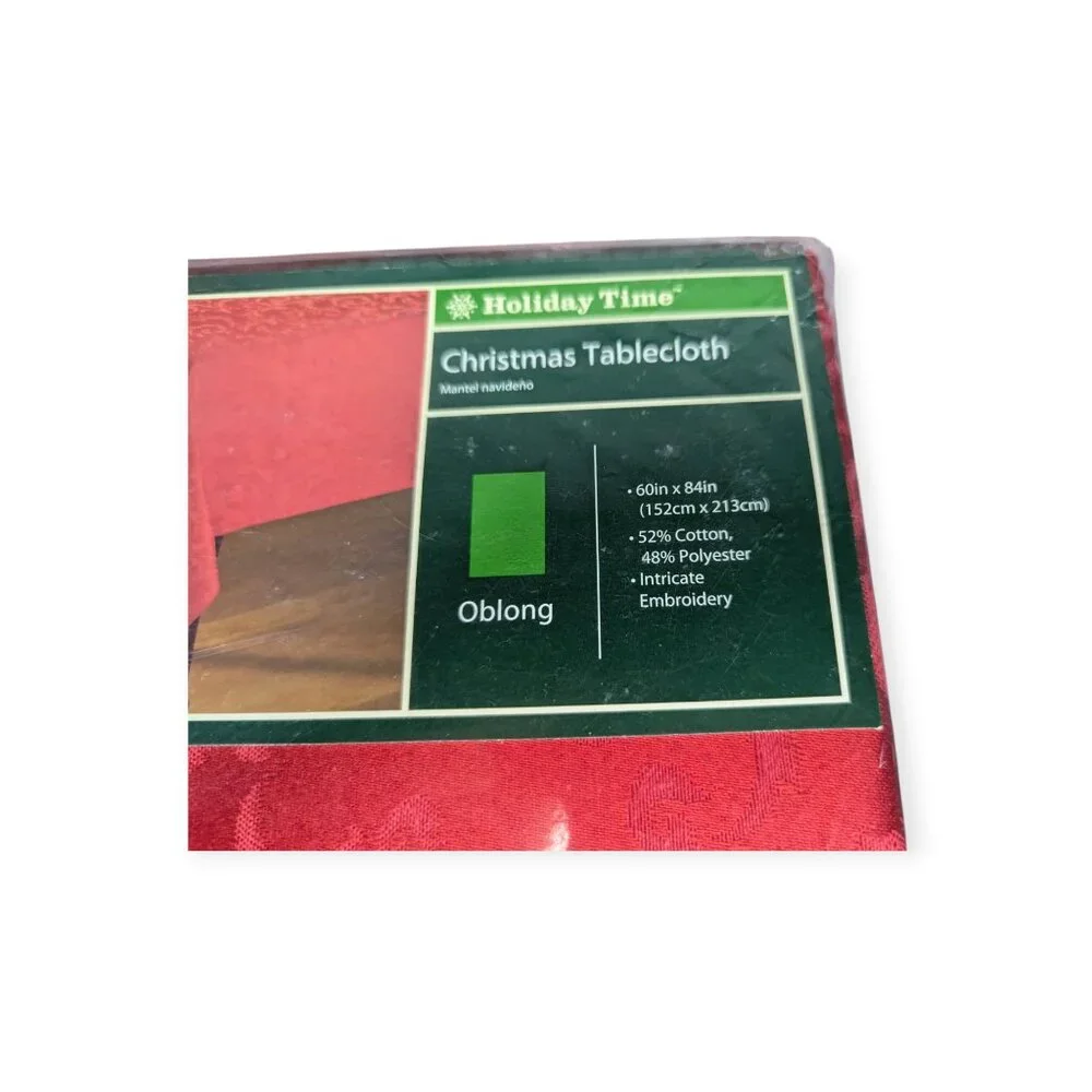 Holiday Time Matching Oblong Table Cloth & 5 Chair Covers- Red Embroidery NWT